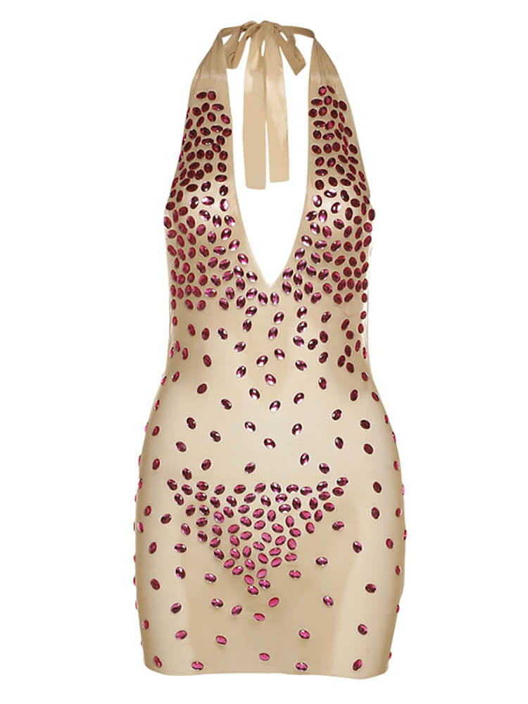 Rhinestone Patchwork Sleeveless Bodycon Mini Dress