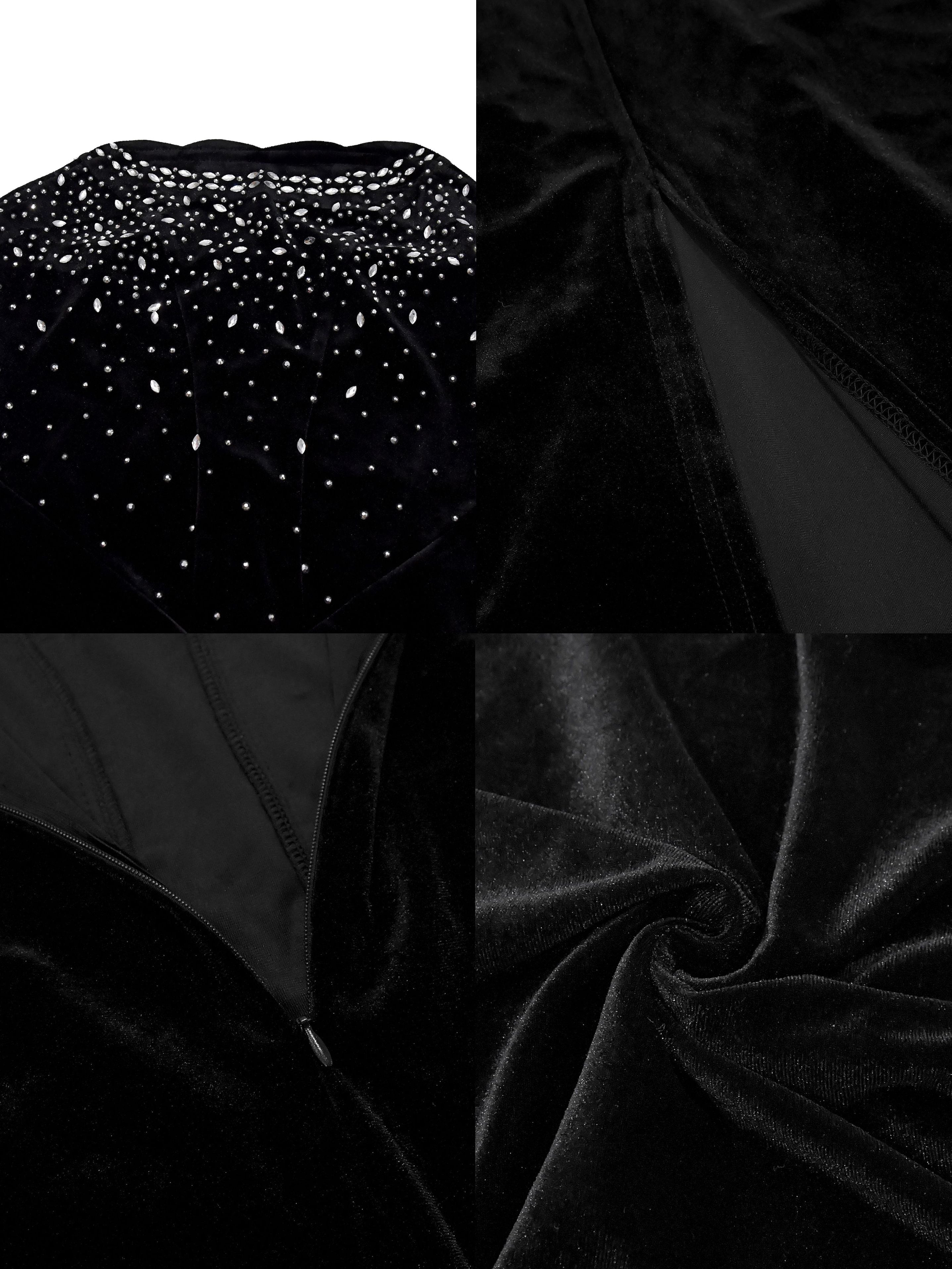 Off-Shoulder Slit Rhinestone Bodycon Dress