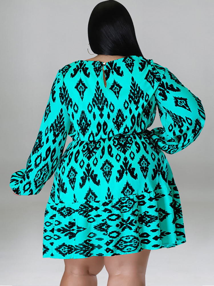 Plus Size Long Sleeves Round Neck Midi Dress