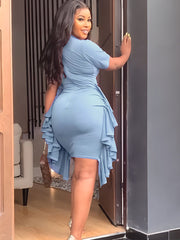 Short Sleeves Ruffle Bodycon Midi Dress