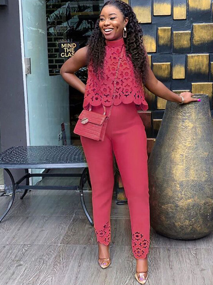 Two Piece Hollow Out Top Long Pants