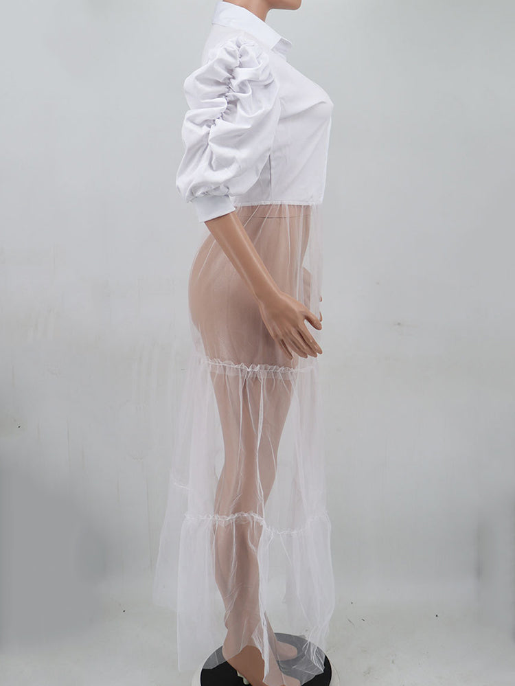 Mesh Patchwork Short Sleeve V Neck Top