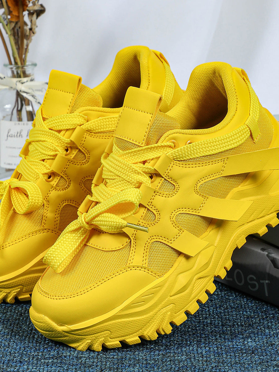 Thick Sole Breathable Mesh Lace-Up Sneakers