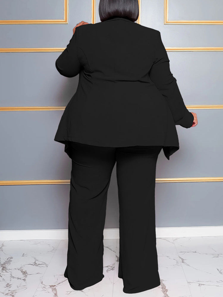 Plus Size Belted Blazer Pants Set
