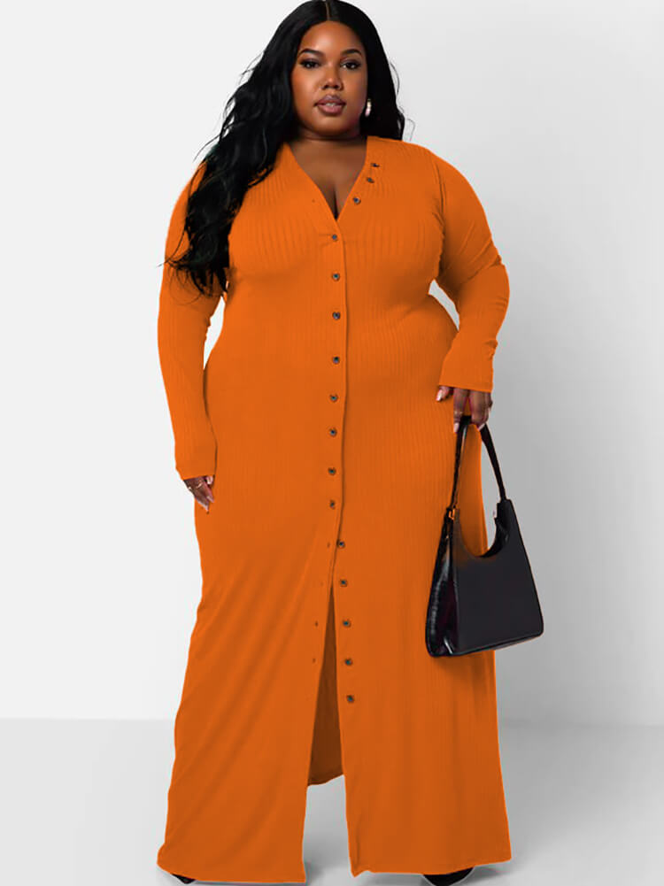 Long Sleeve Ribbed Solid Bodycon Maxi Dress