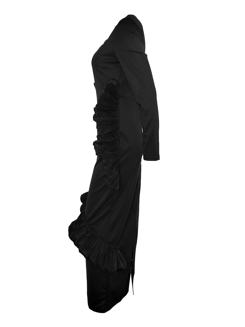 Long Sleeve Ruffle Hem Back Cut-Out Dress