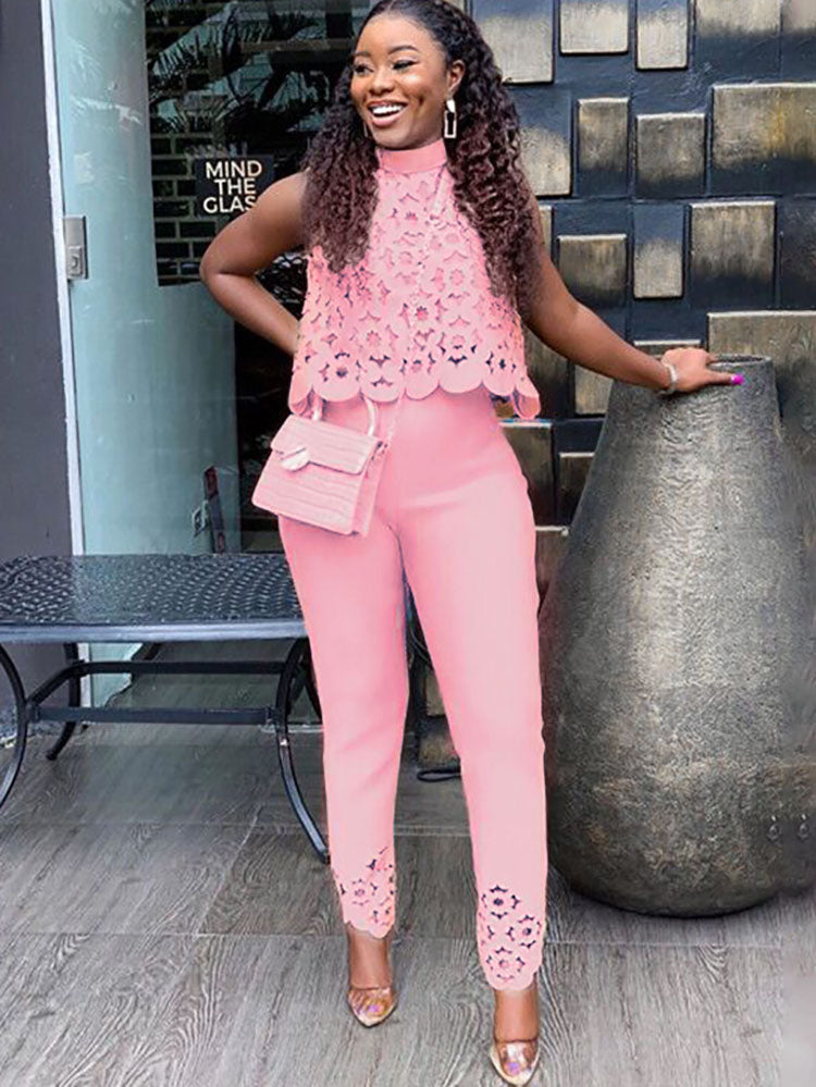 Two Piece Hollow Out Top Long Pants
