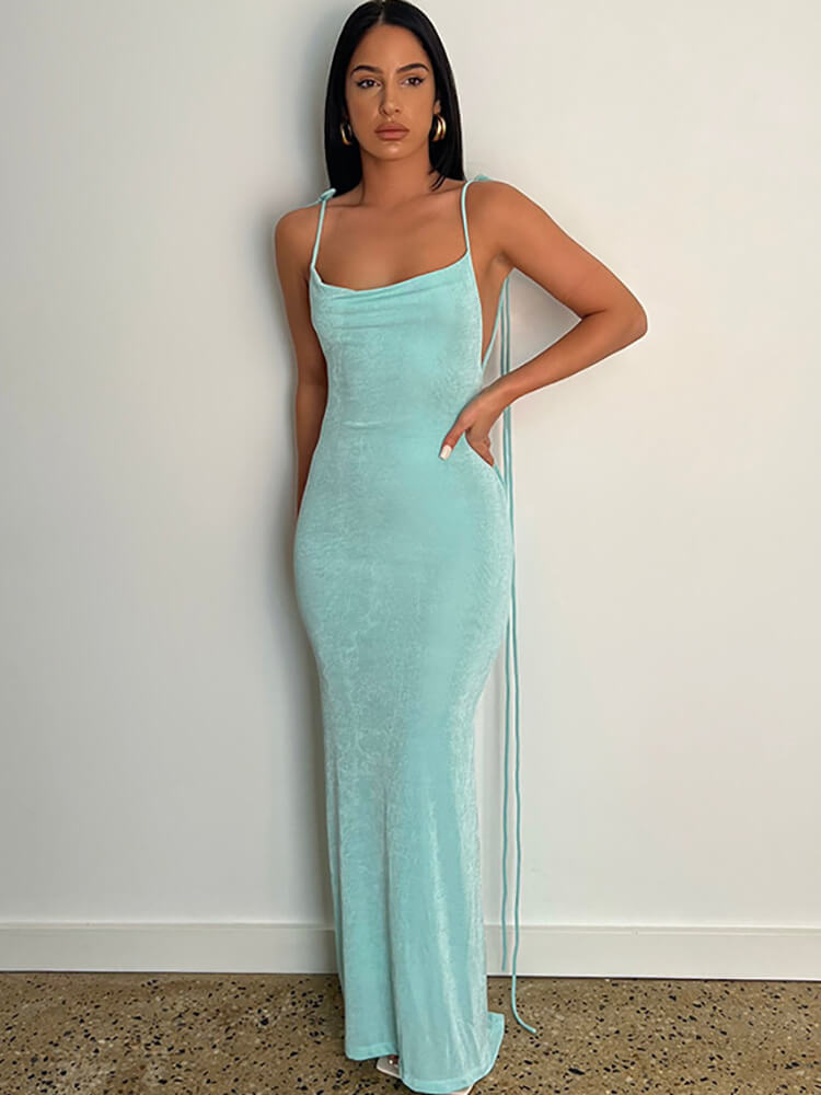 Swing Collar Spaghetti Strap Backless Maxi Dress