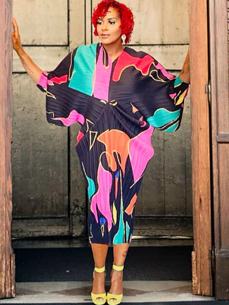 Bat Sleeve Floral Print Maxi Dress