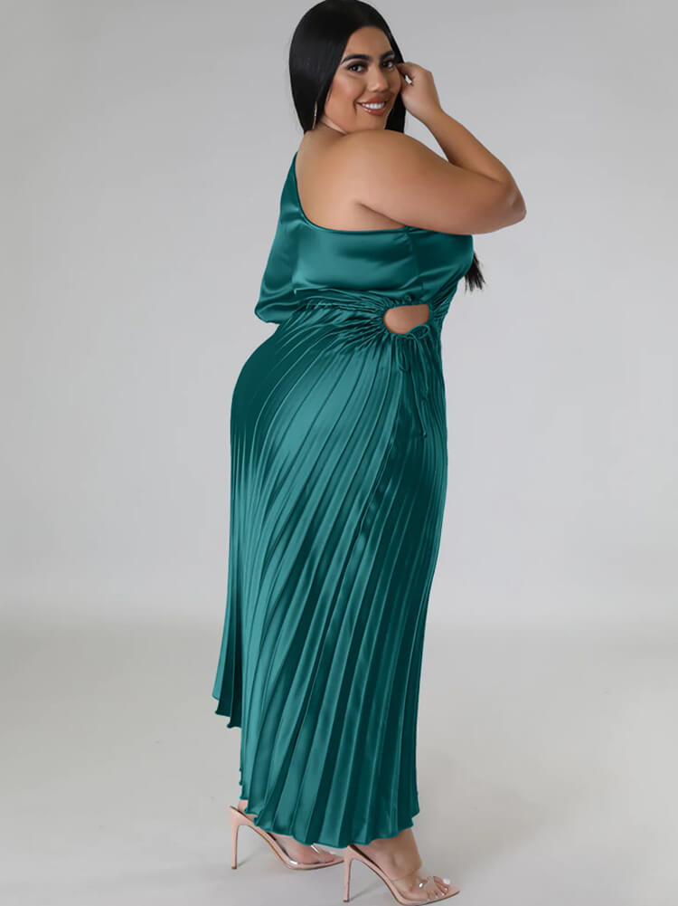 One Shoulder Lace Up Ruched Maxi Dress