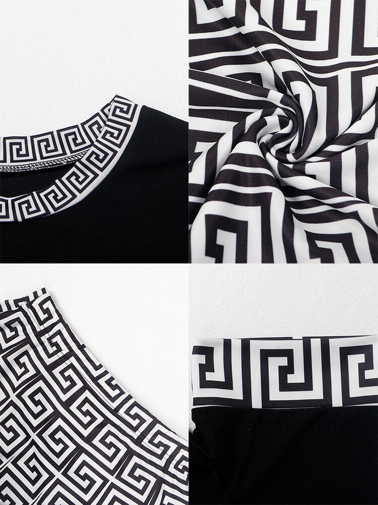 Two Piece Short Sleeve Printed Top Skirts