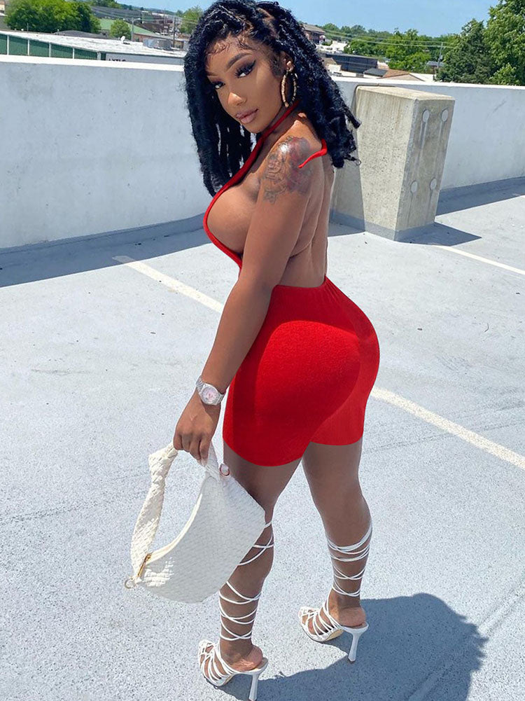 Sleeveless Backless Halter Bodycon Romper