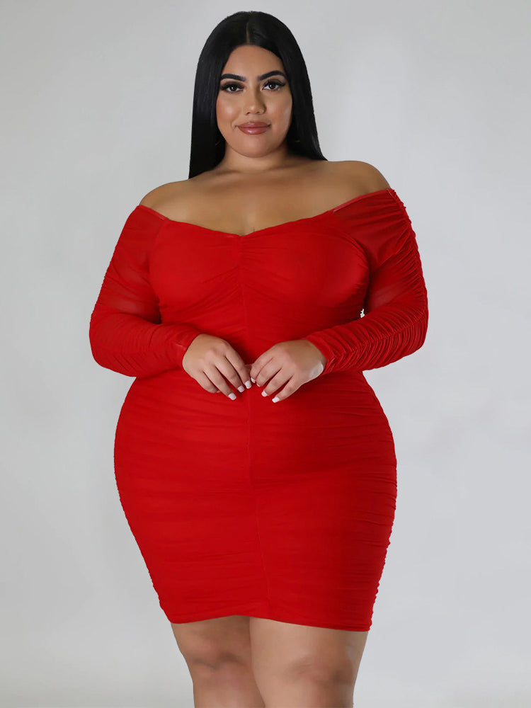 Mesh Patchwork Ruched Plus Size Mini Dress