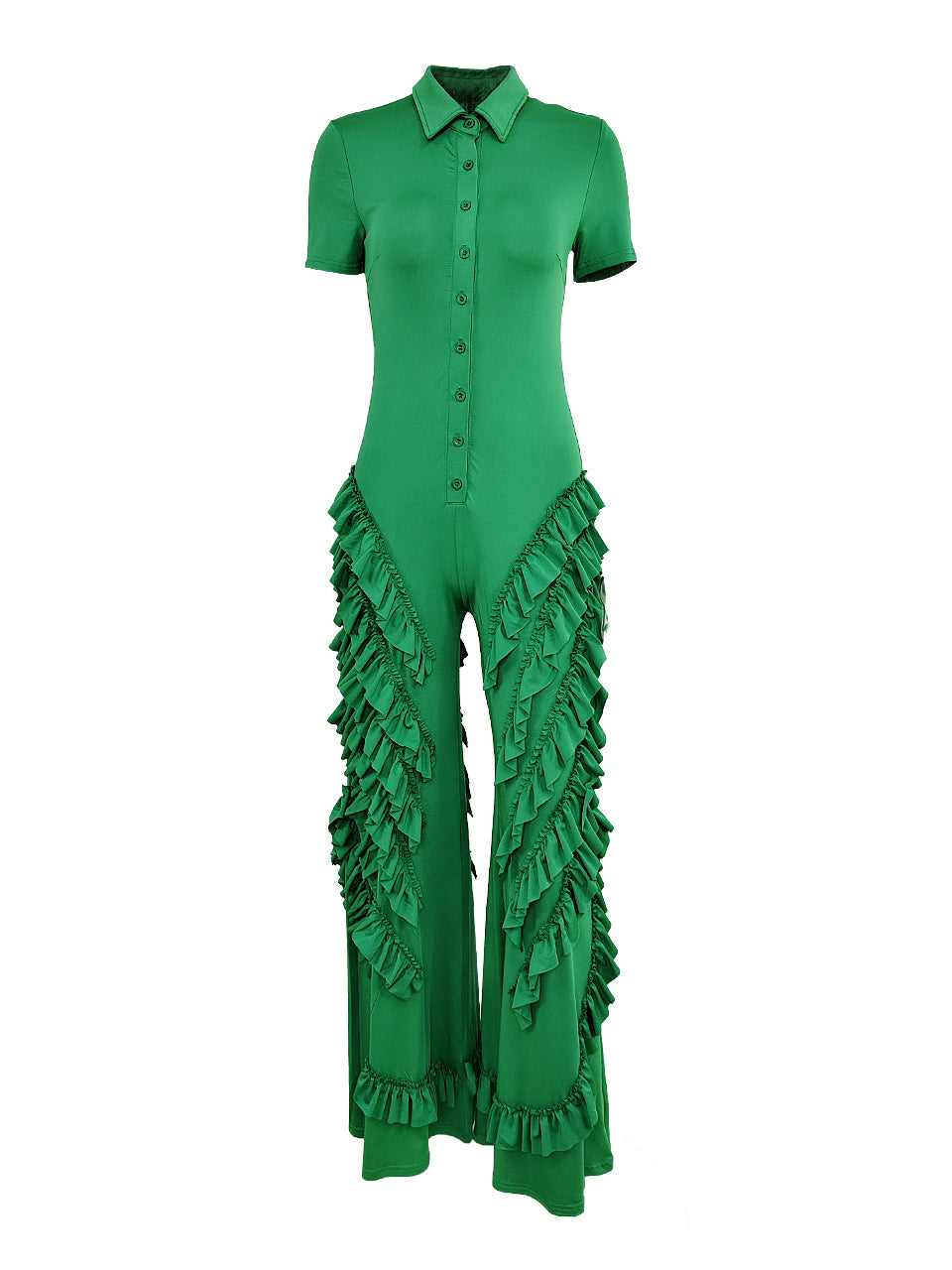 Two Pieces Short Sleeve Ruffle Trim Jumpsuit