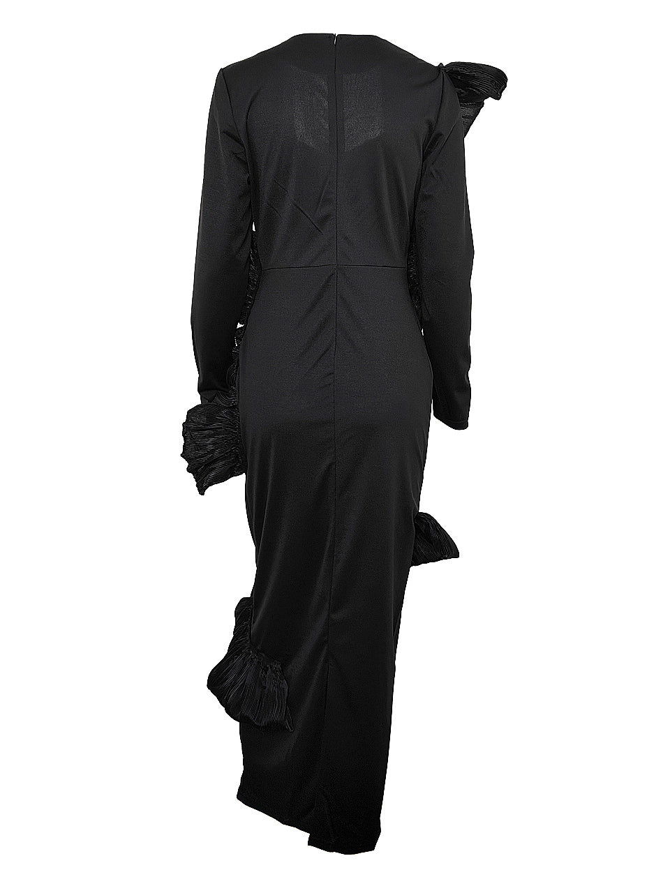 Long Sleeve Ruffle Hem Back Cut-Out Dress