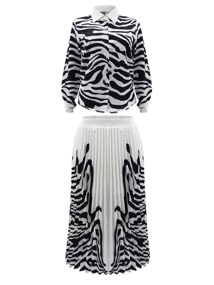 Two Piece Long Sleeve Zebra Print Skirt Suit