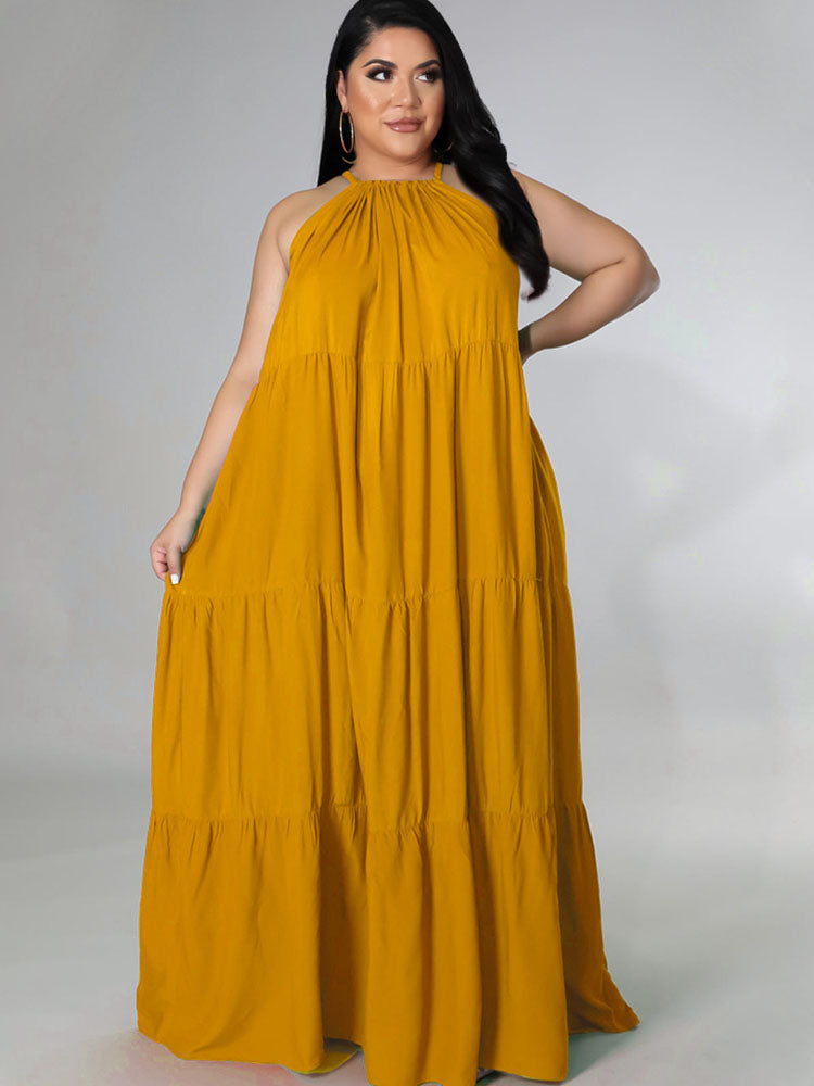 Plus Size Sleeveless Ruched Maxi Dress