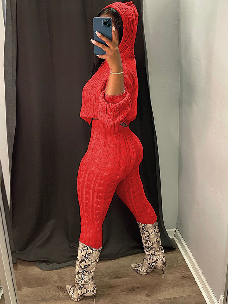 Two Piece Long Sleeves Sweater Pant Suit