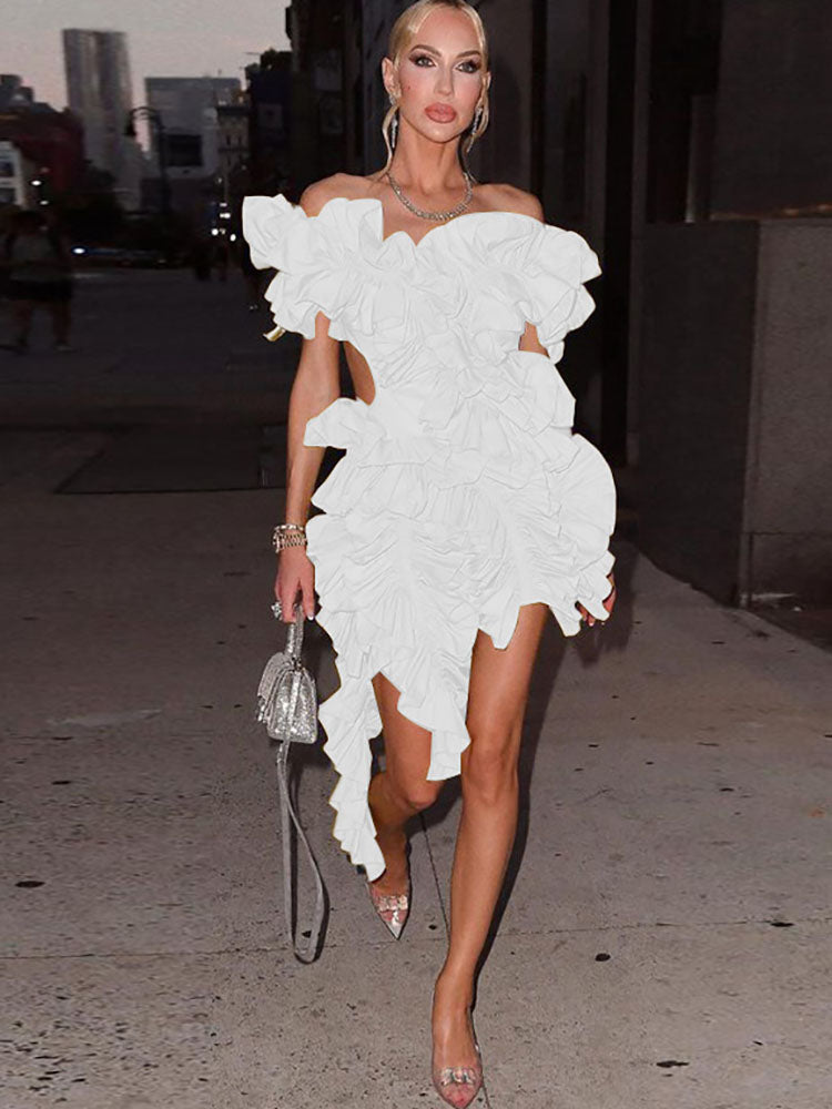 Sleeveless Crimping Backless Asymmetrical Mini Dress