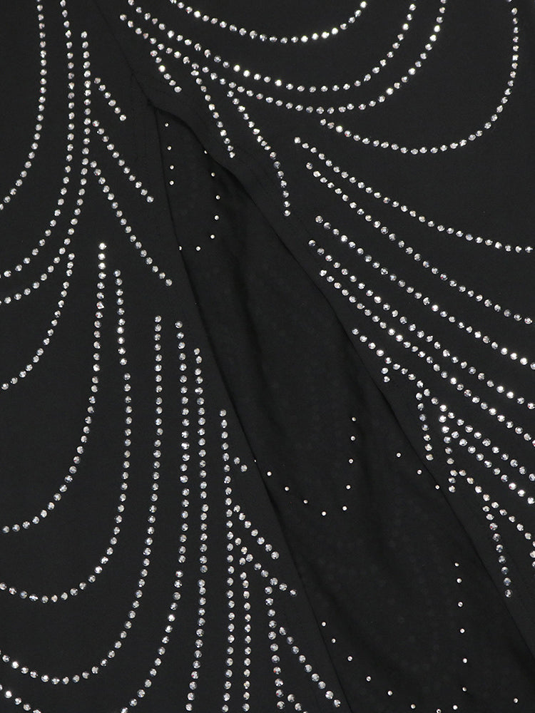 Strappy Rhinestone Mesh Maxi Dress