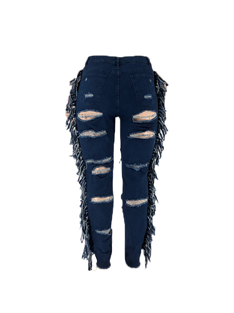 Plus Size Fringe Ripped Cutout Denim Jeans