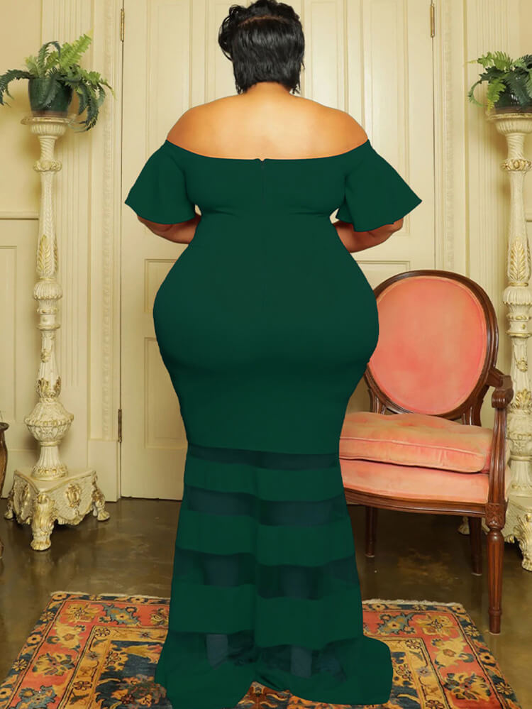 Off Shoulder Mesh Patchwork Bodycon Maxi Dress