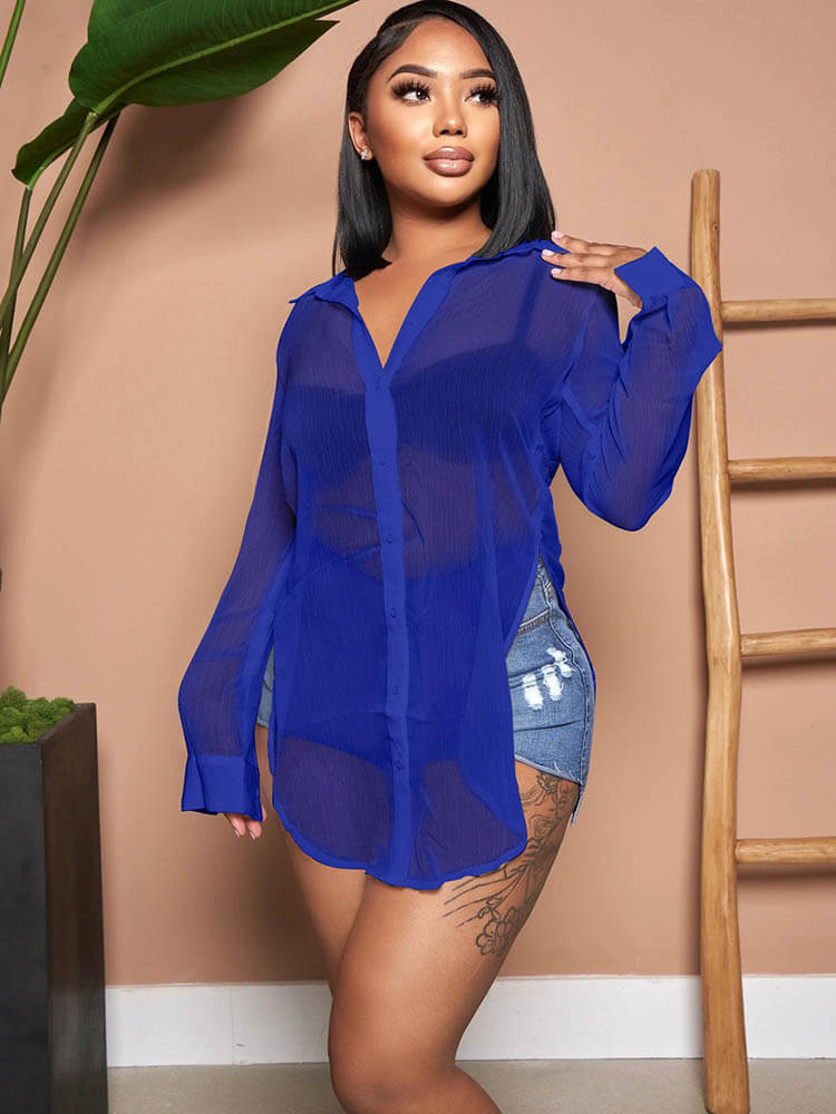 Solid Color Button Down Chiffon Shirts