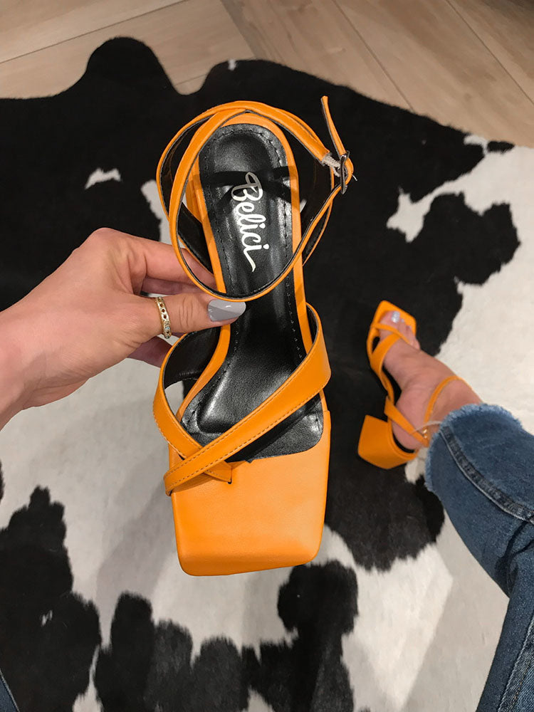 Crisscross Square Chunky Open Toe Heel