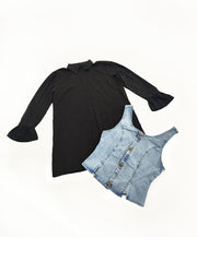 Denim Vest Flared Sleeve Mini Shirt Dress Set