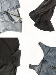 Denim Vest Flared Sleeve Mini Shirt Dress Set