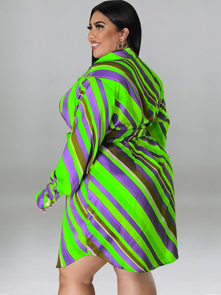 Long Sleeve Striped Mini Dress With Belt