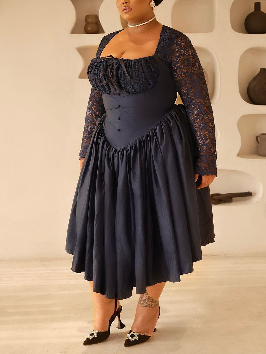 Princess Style Lace Square Neck Dress