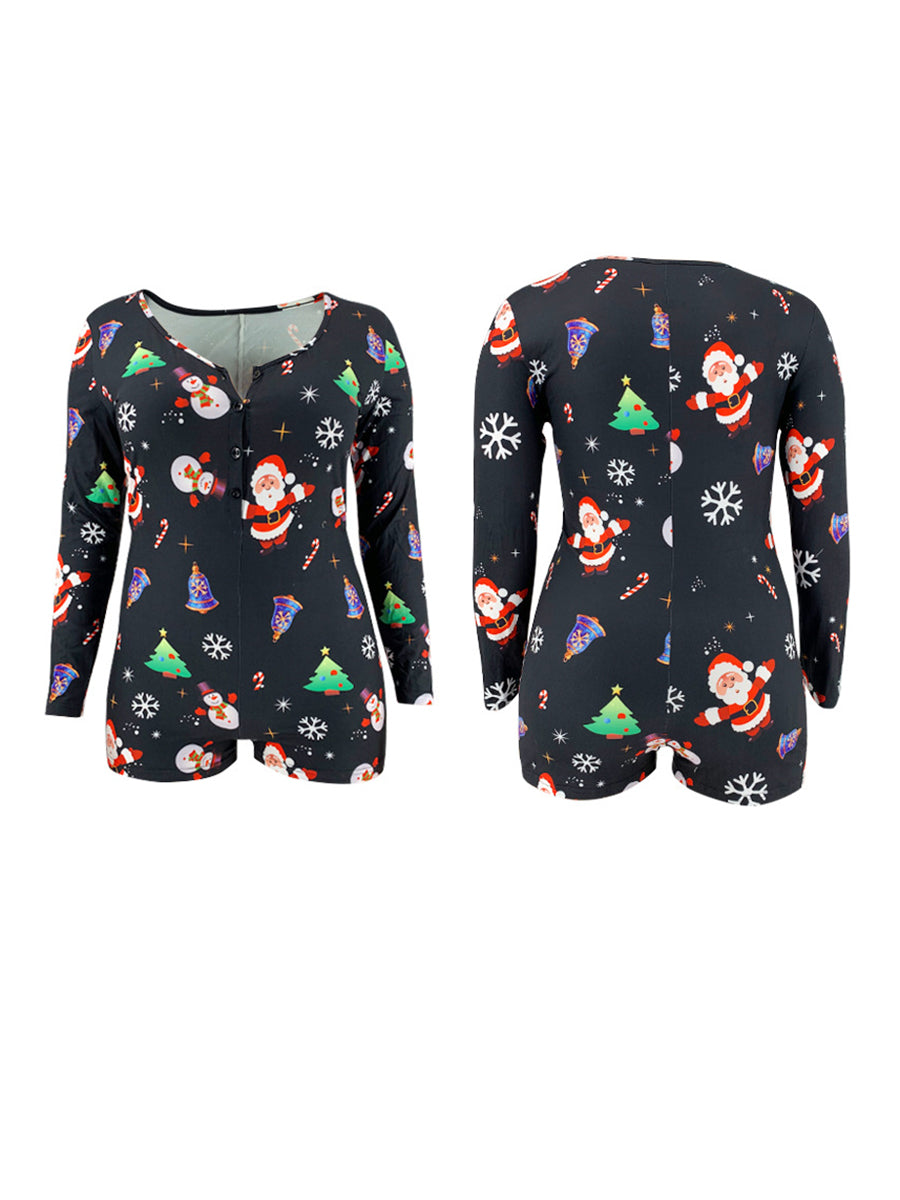 Christmas Print Long Sleeve Romper