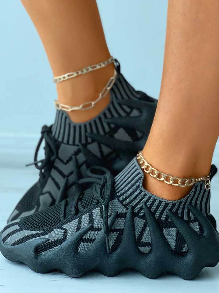 Elastic Lace-up Knit Breathable Sneaker