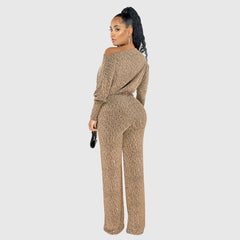Leopard Printed Off-shoulder Jumpsuit