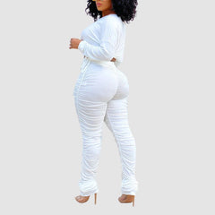 Drawstring Crop Top Pleated Pant Set