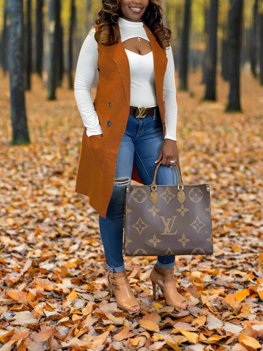 Solid Color Lapel Sleeveless Button Down Vest Jacket