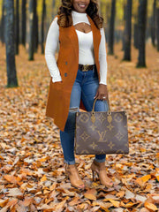 Solid Color Lapel Sleeveless Button Down Vest Jacket