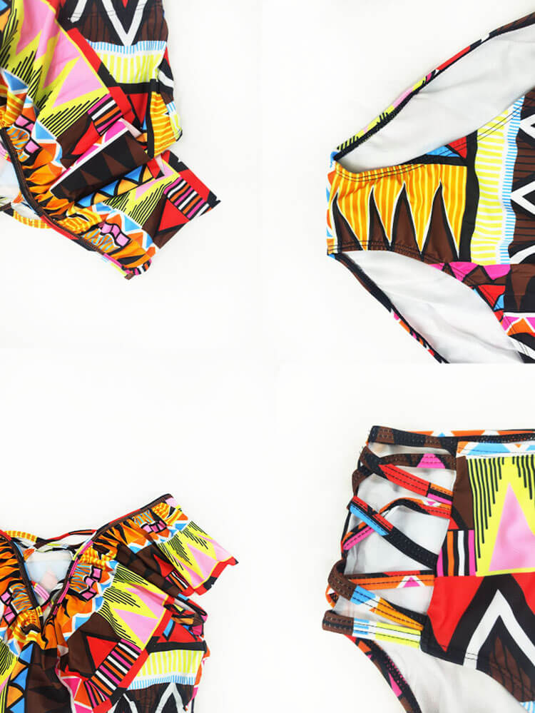 Two Piece Off Shoulder Print Swimsuit