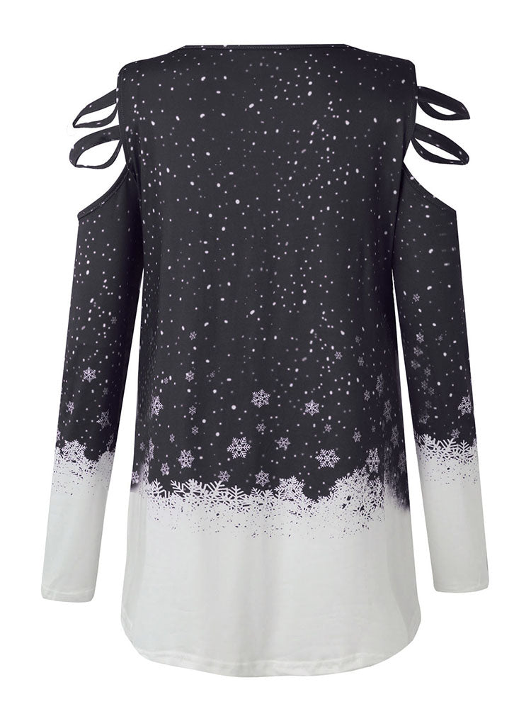 Christmas Plus Size Long Sleeves Elk Print Top