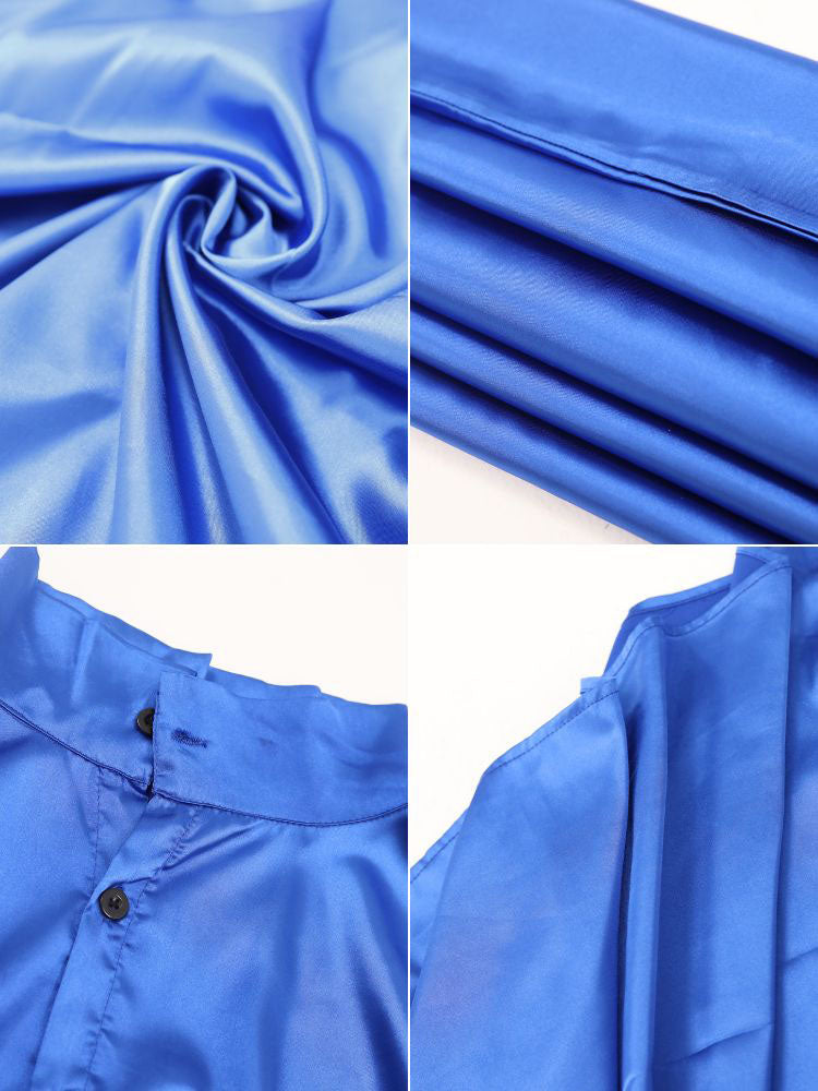 Irregular Loose Batwing Sleeve Silky Button-Up Blouse