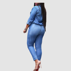 Denim Shirts Tie-up Jumpsuit