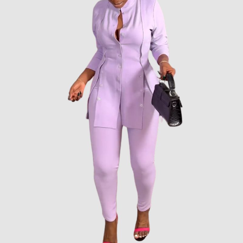 Stand Collar Slit Top Bodycon Pants set