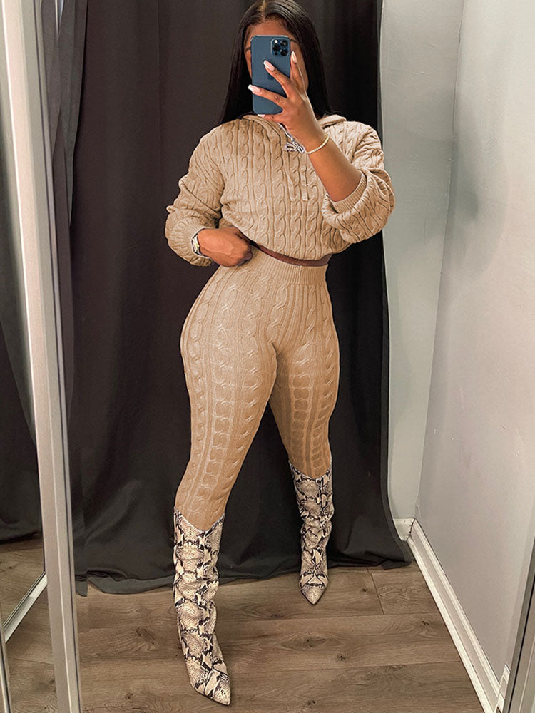 Two Piece Long Sleeves Sweater Pant Suit