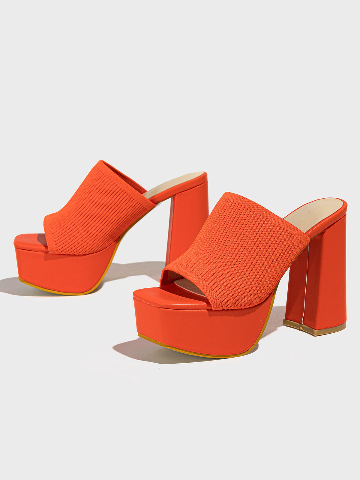 Peep-Toe Knit Platform Heels Slides