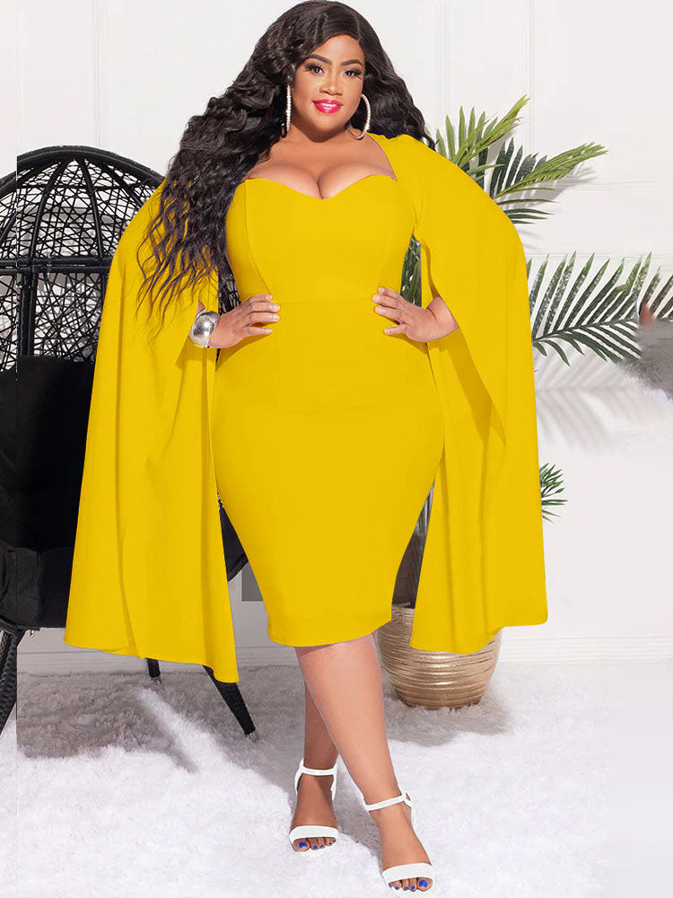 Plus Size Split Sleeves High Waist Midi Dress