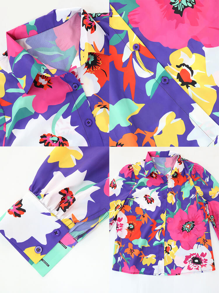 Two Piece Floral Print Shirt Midi Skirts