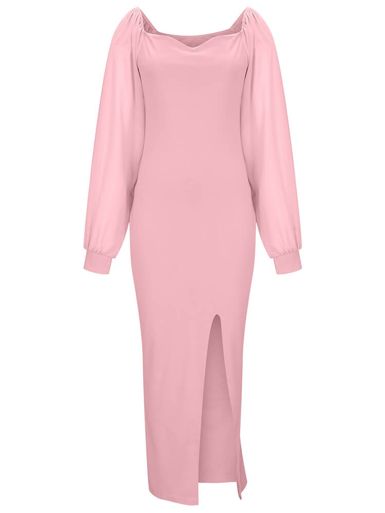 Chiffon Long Sleeve Bodycon Split Maxi Dress