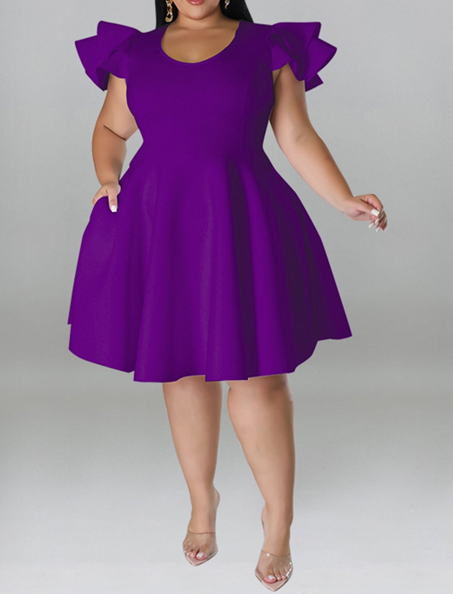 Plus Size A Line Midi Dress with Pockets