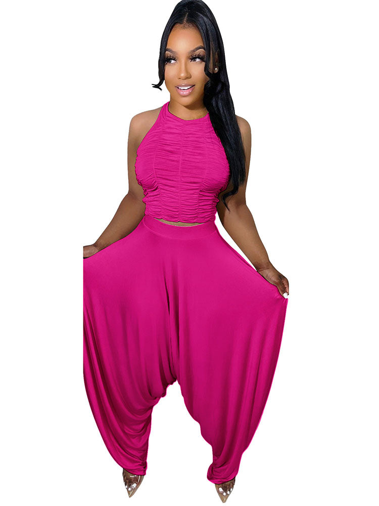 Two Piece Backless Crop Top Bloomers